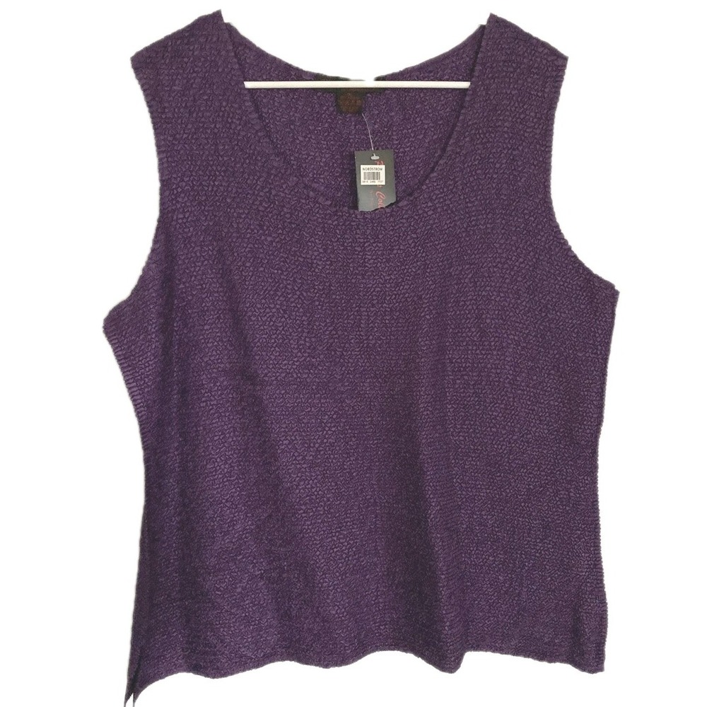 Pleats Collection Tank Top Womens 1X Purple Textured Scoop Neck Sleeveless NWT